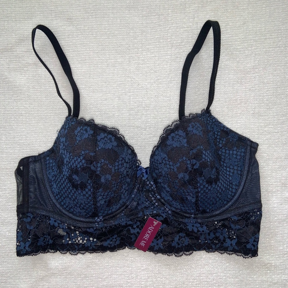 NWT Adore Me | Black & Navy Lace Lingerie | 36D